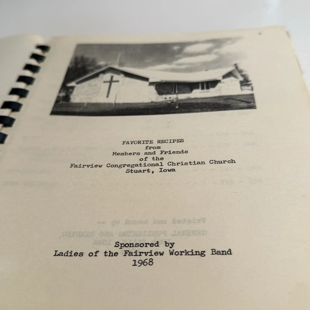 Fairview Congregational Christian Church Stuart Iowa 1968 Cookbook Spiral Bound
